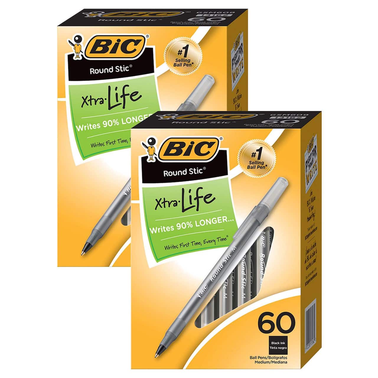 BIC® Round Stic® Xtra Life Black Ball Pens, 2 Packs of 60